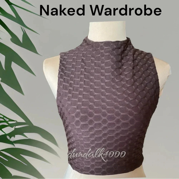 naked wardrobe open back mock neck crop top brown M - Picture 1 of 5
